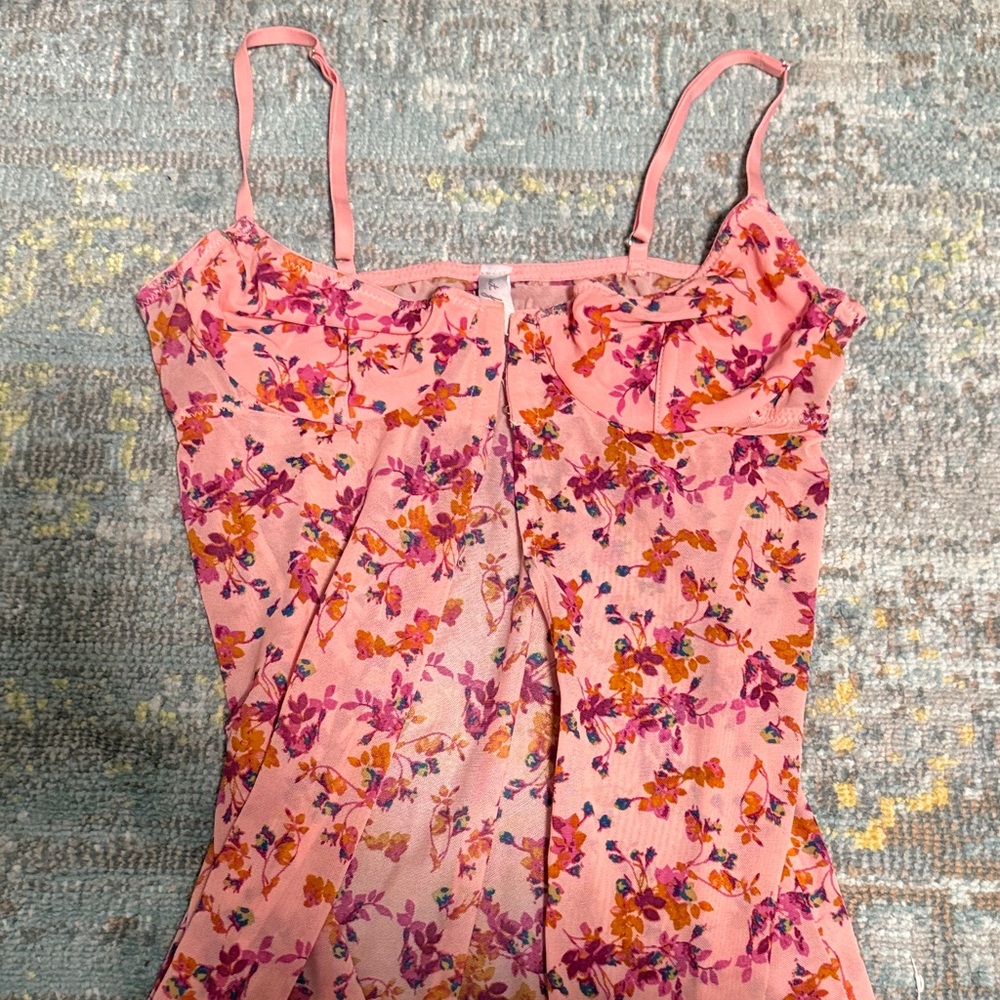 Urban Outfitters - Floral Pink and Orange Spaghetti Strap Top
